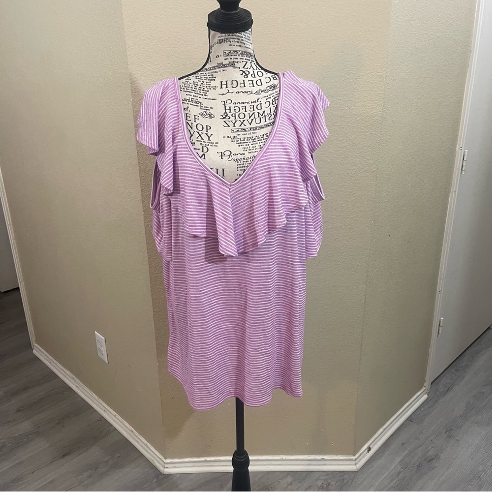 Lane Bryant Purple cold shoulder‎ Ruffled Blouse